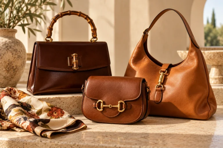 Vintage Italian leather handbags with a bamboo handle and horsebit clasp